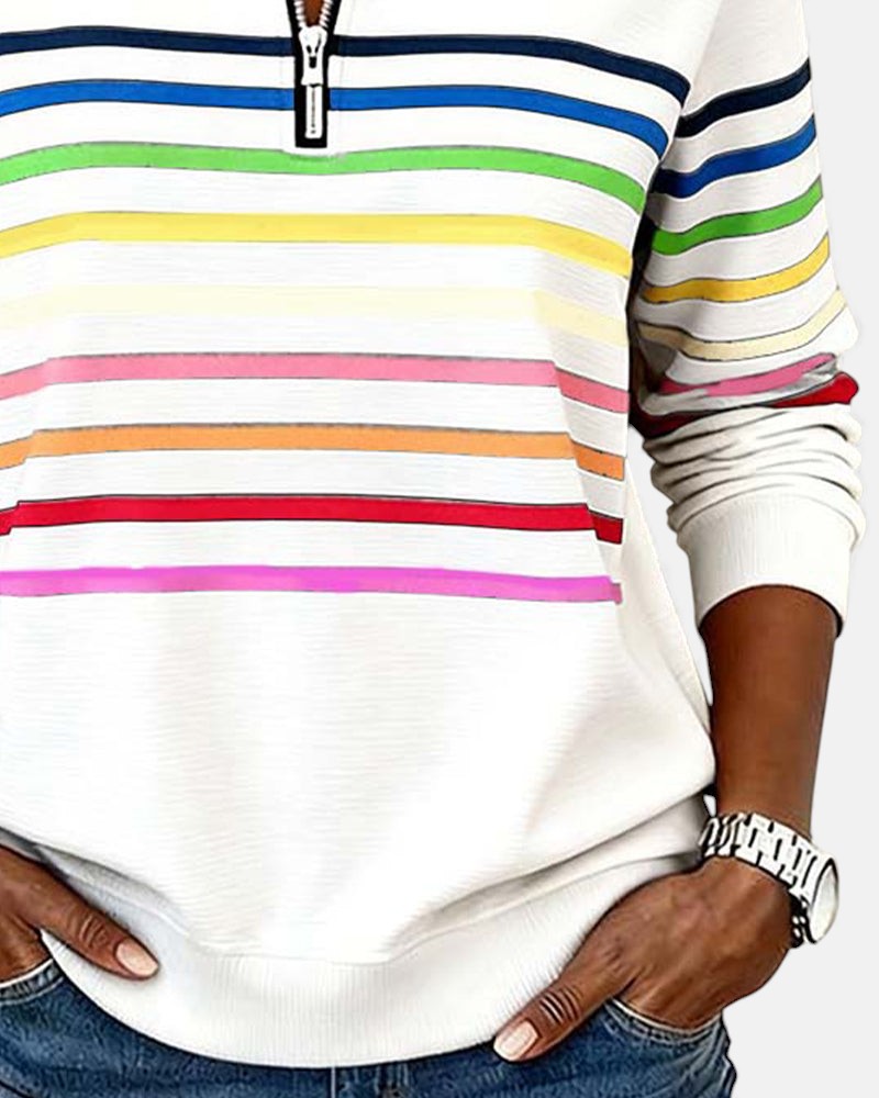 Vyclora™ | Rainbow Striped Half-Zip Sweatshirt