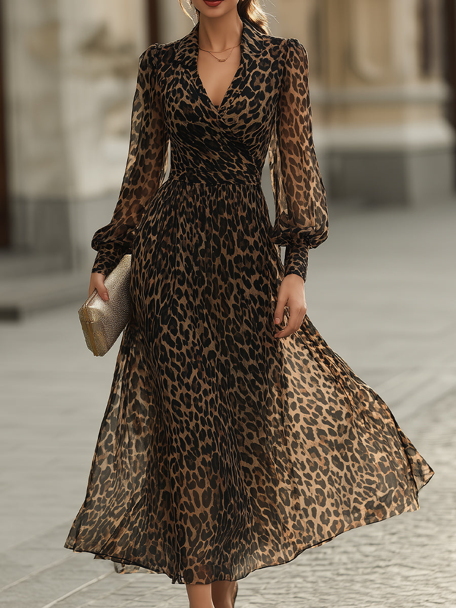 Romilly™ | Long Sleeve Leopard Print Midi Dress
