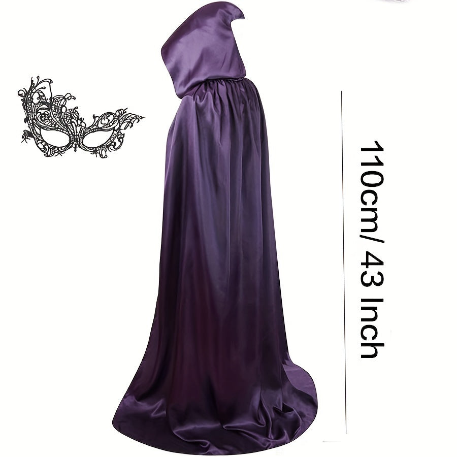 Women's Halloween Dark Purple Hooded Cape & Mask Set