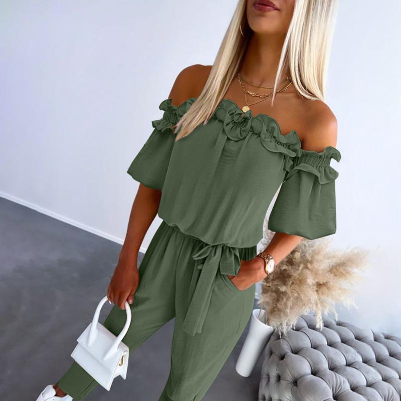 Rosalie™ | Chic Off Shoulder Frill Tie-Waist Jumpsuit