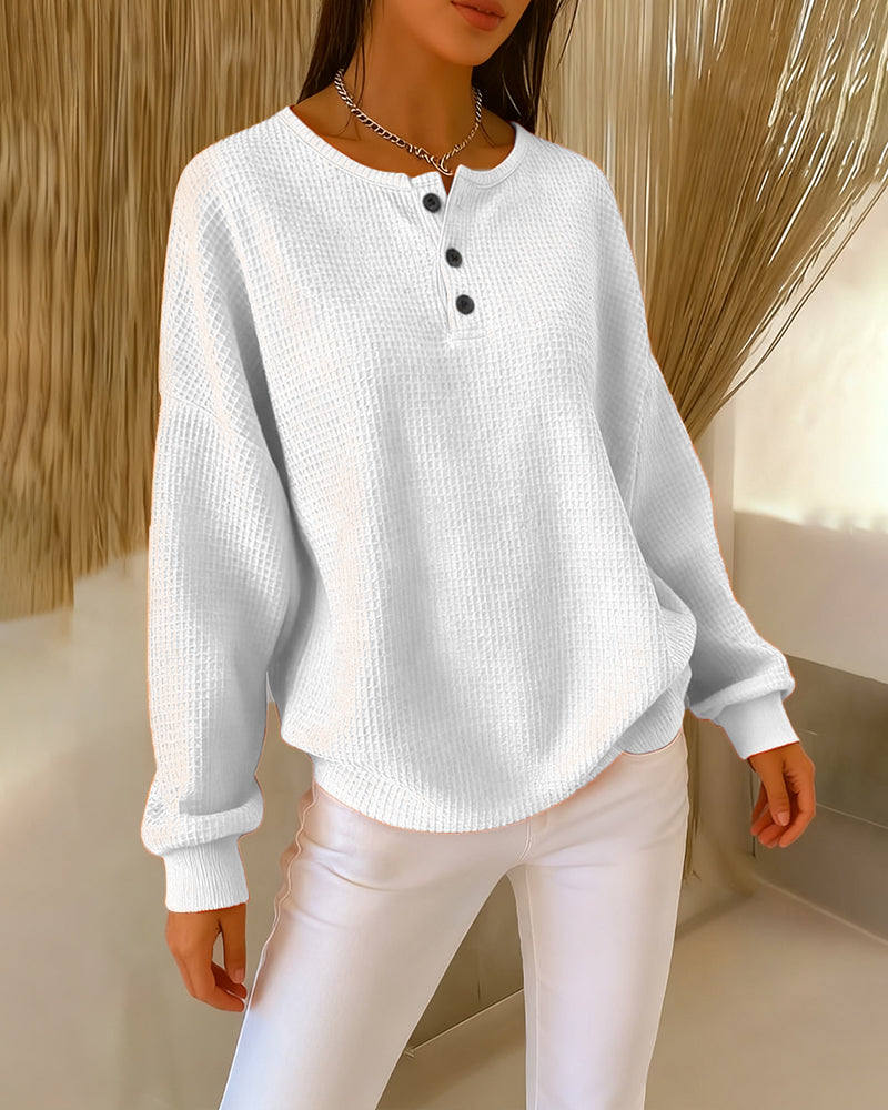 Arvella™ | Relaxed Long Sleeve Henley Sweatshirt