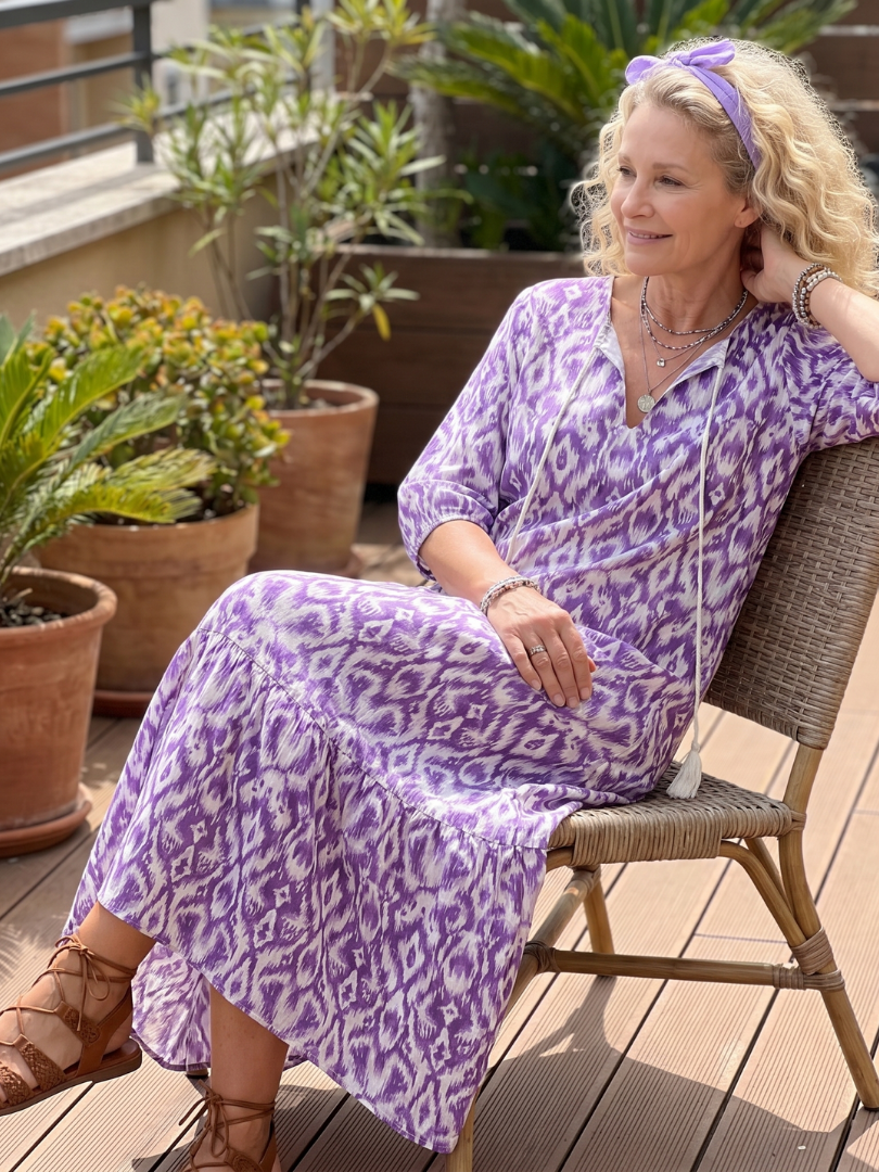 Vantelle™ | Printed Tassel Tie Midi Dress