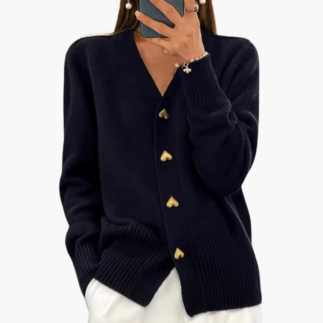 Bernadette™ | Heart Button V-Neck Cardigan