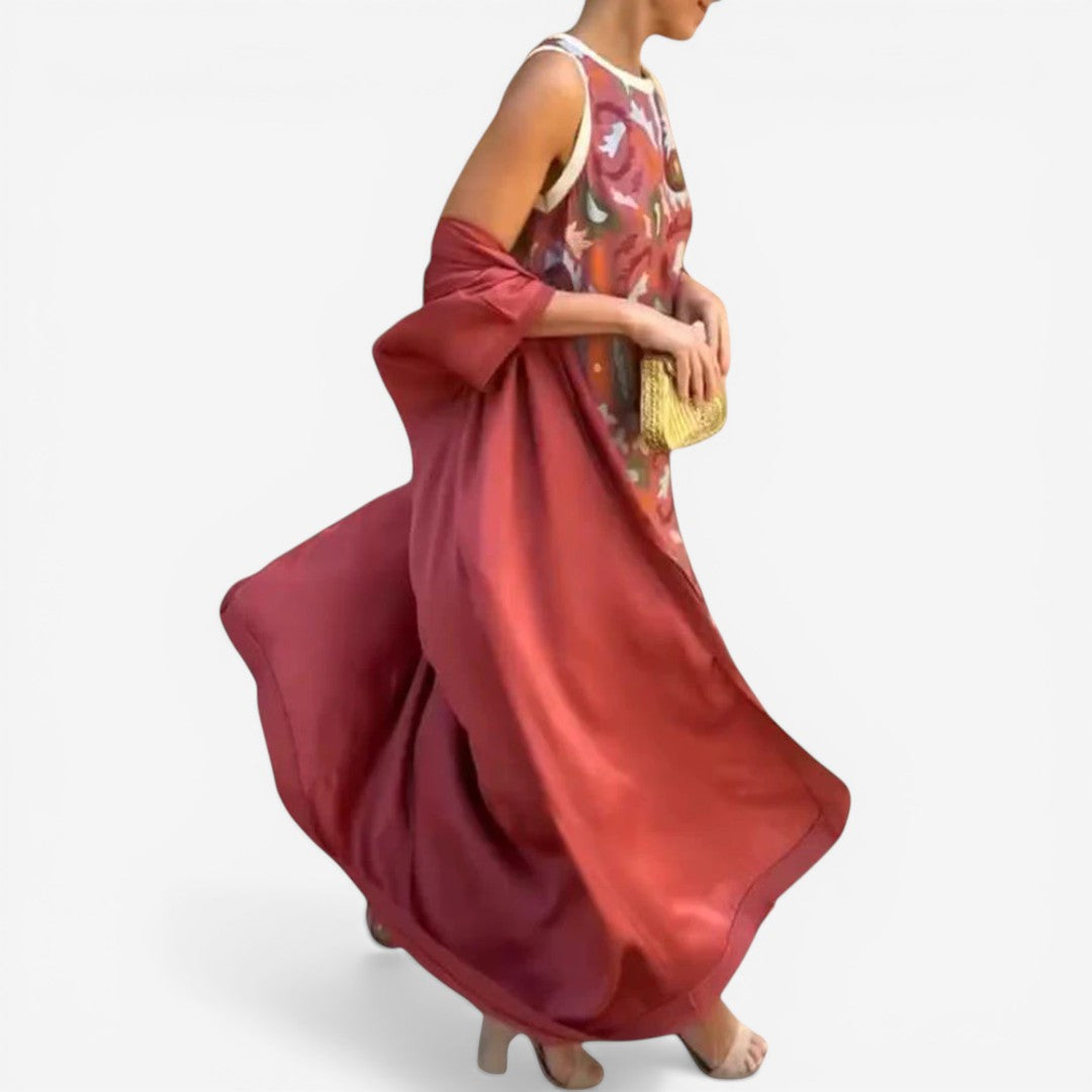 Romilda™ | Printed Maxi Dress with Matching Scarf