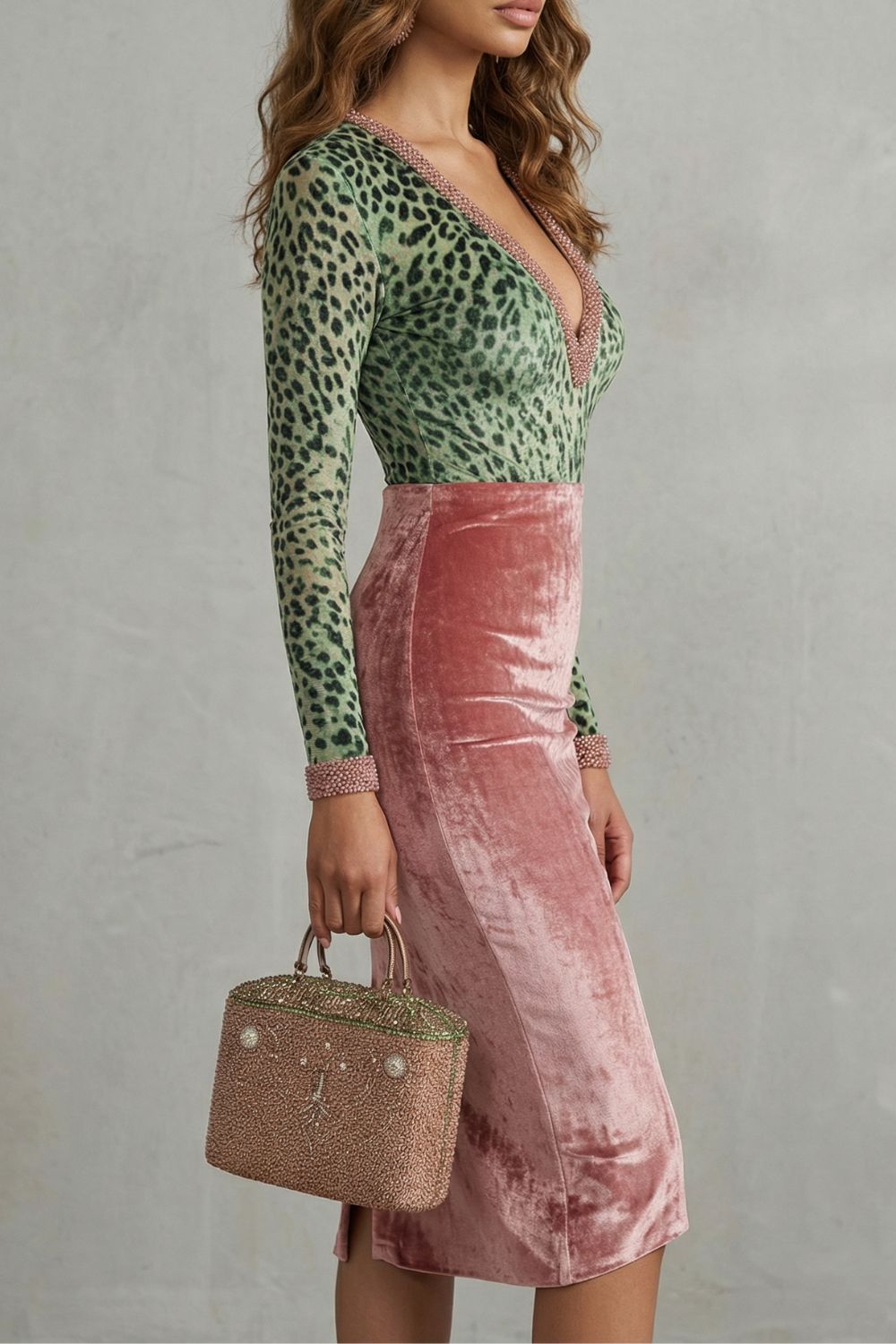 Belvaine™ | Leopard Contrast Bodycon Midi Dress