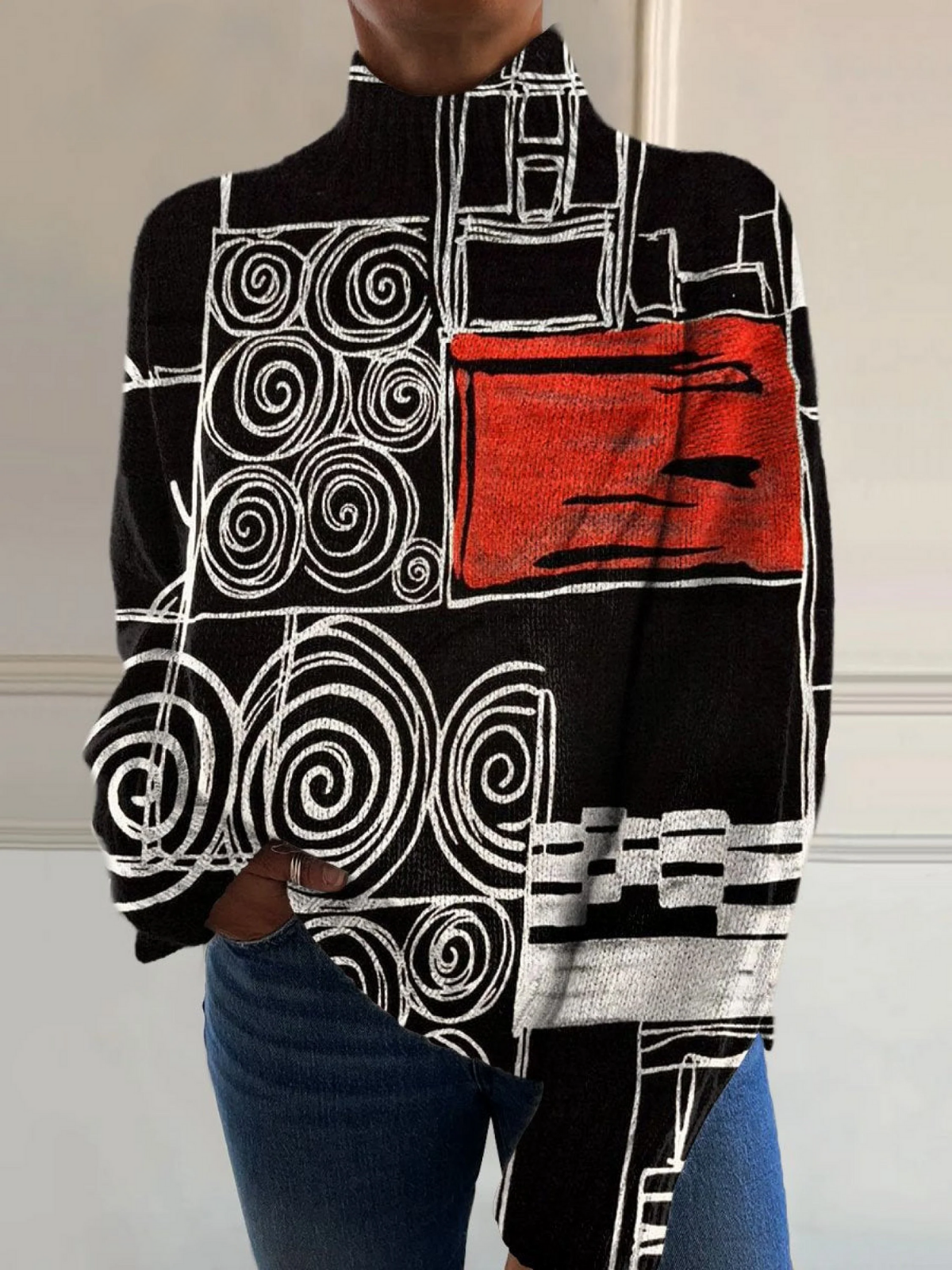 Jivana™ | Abstract Circle Art Turtleneck Sweater