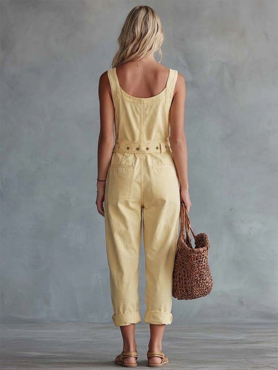 Corinne™ | Casual Retro Square Neck Front Zipper Jumpsuit