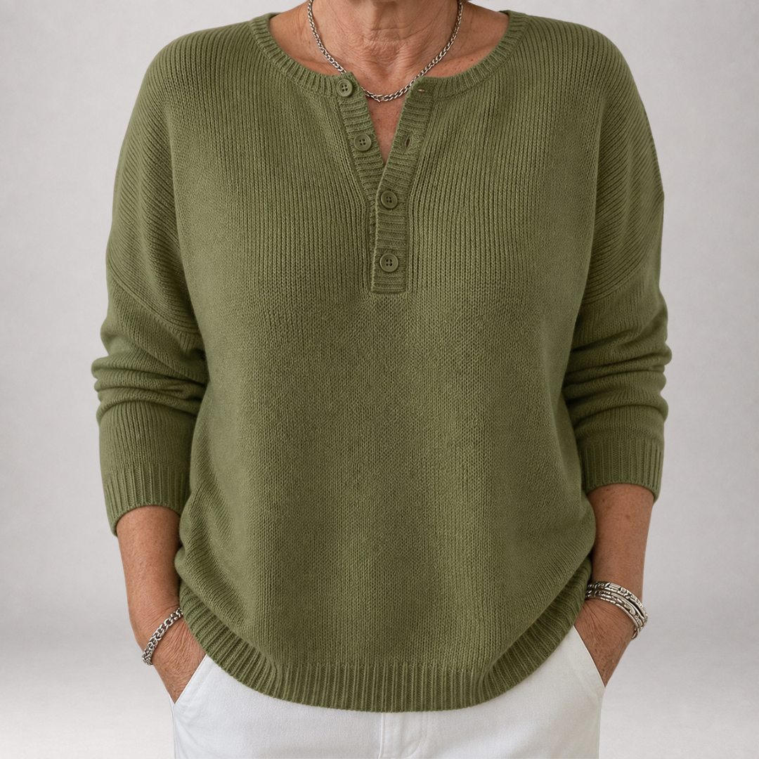 Faylinn™ | Button Henley Knit Sweater
