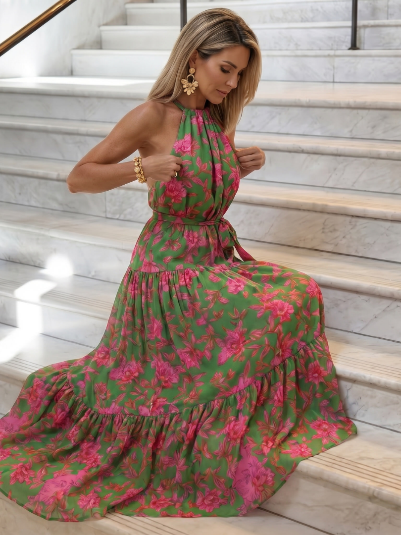 Mireana™ | Draped Midi Dress with Halter Neckline