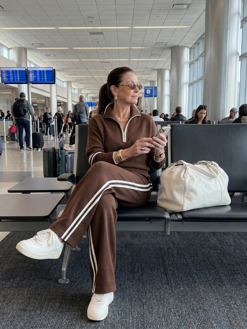 Everly™ | Zip Neck Long Sleeve Side Stripe Pants Set