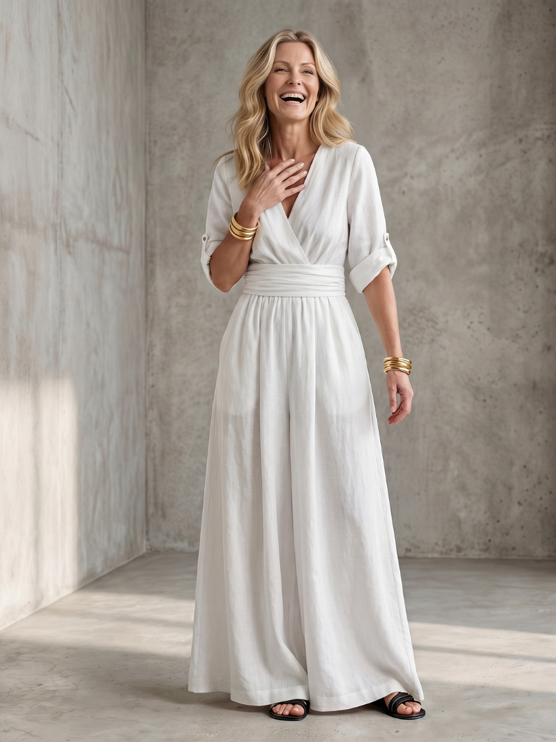 Birelle™ | Cross Front Wide Leg Jumpsuit