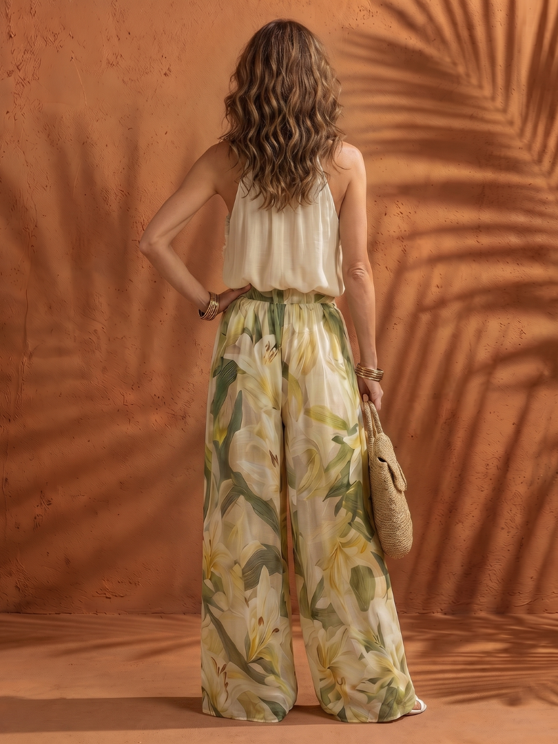 Mariselle™ | Halter Neck Blouse Floral Wide Leg Set