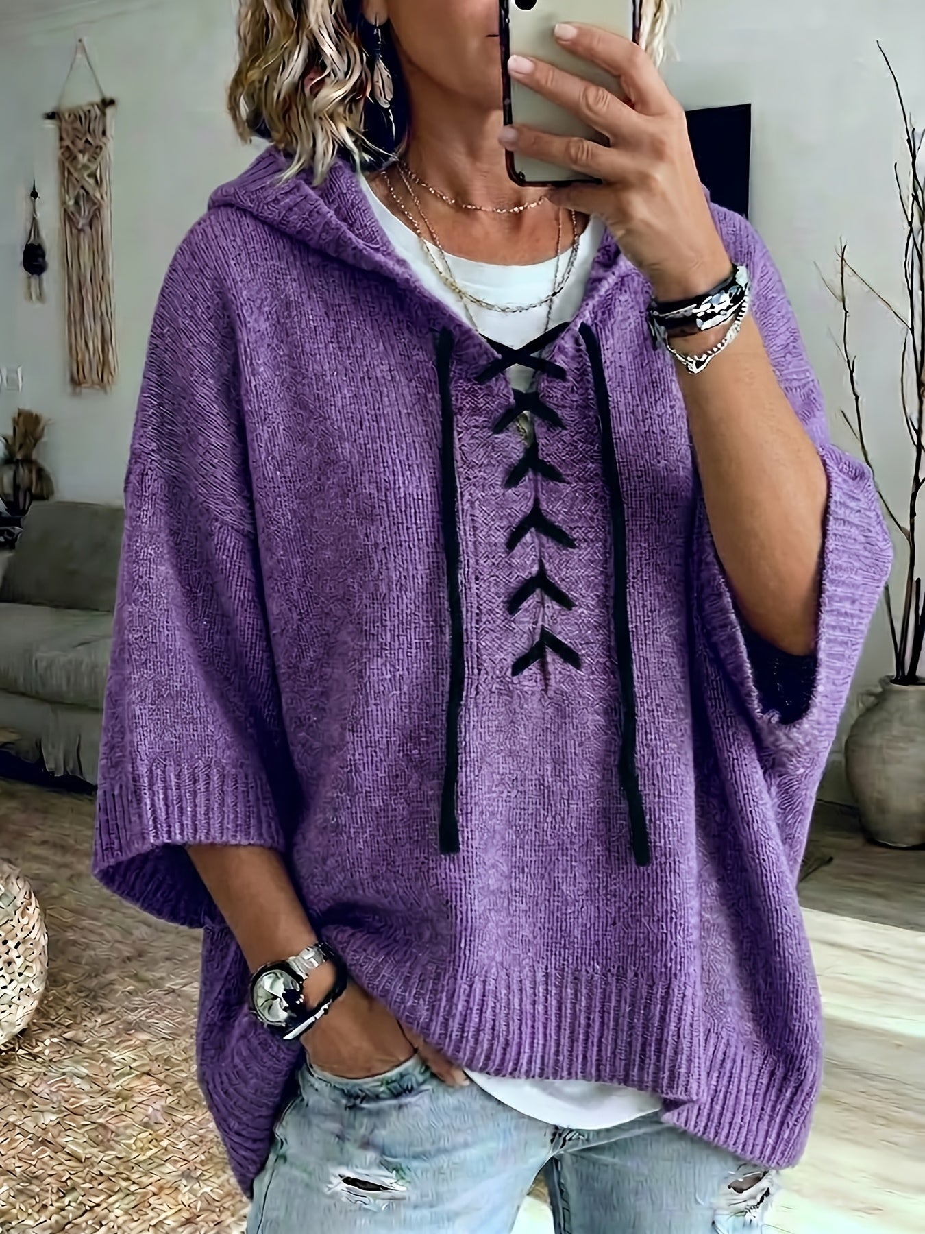 Bexley™ | Lace-Up Batwing Hooded Pullover