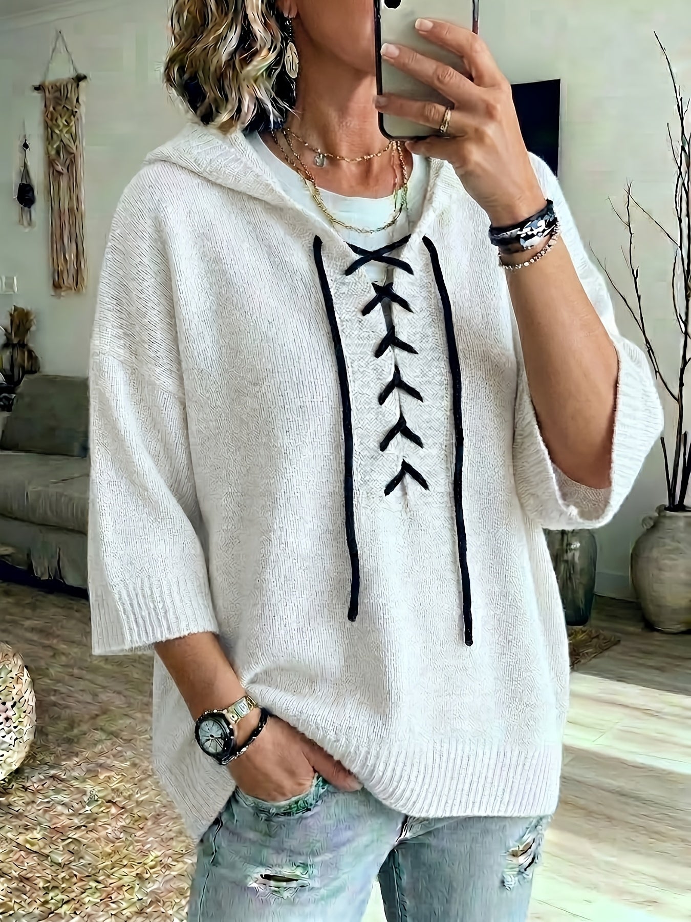 Bexley™ | Lace-Up Batwing Hooded Pullover