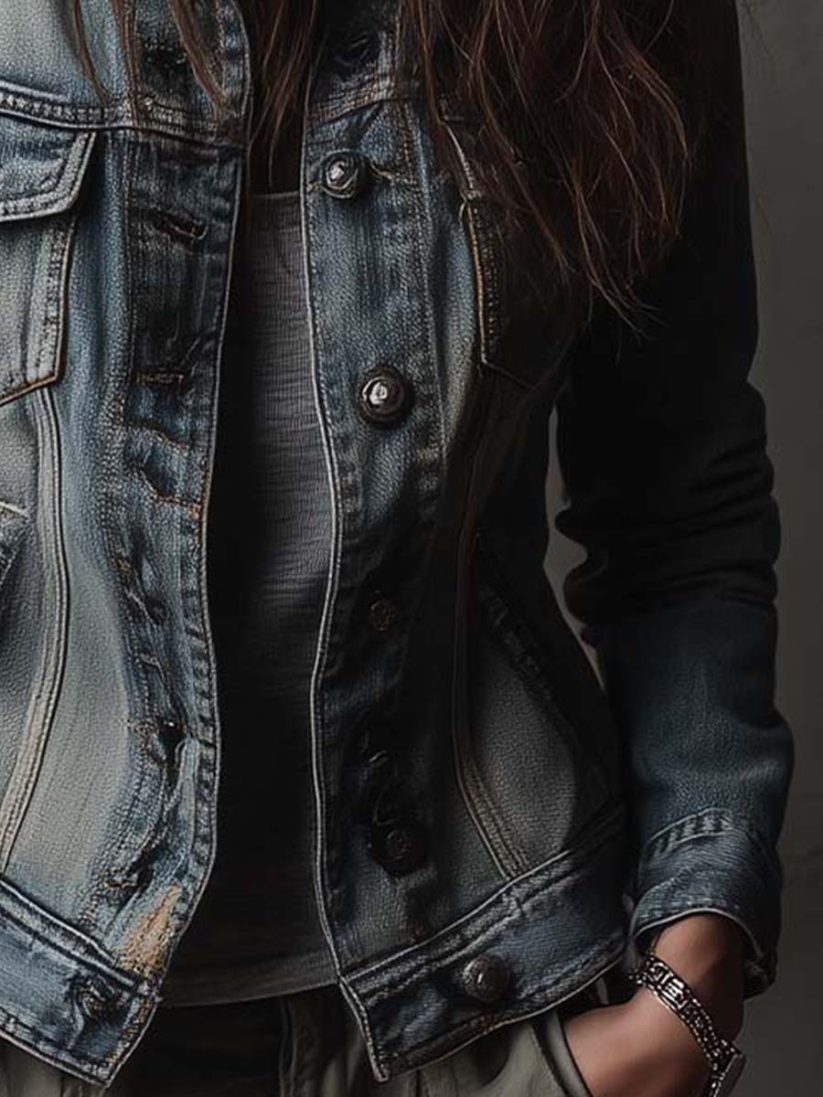 Treva™ | Washed & Faded Utility Jacket With Epaulettes