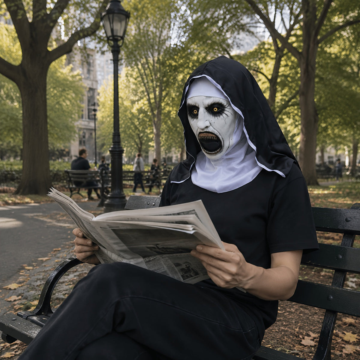 Women's Halloween Latex Nun Mask with Hood