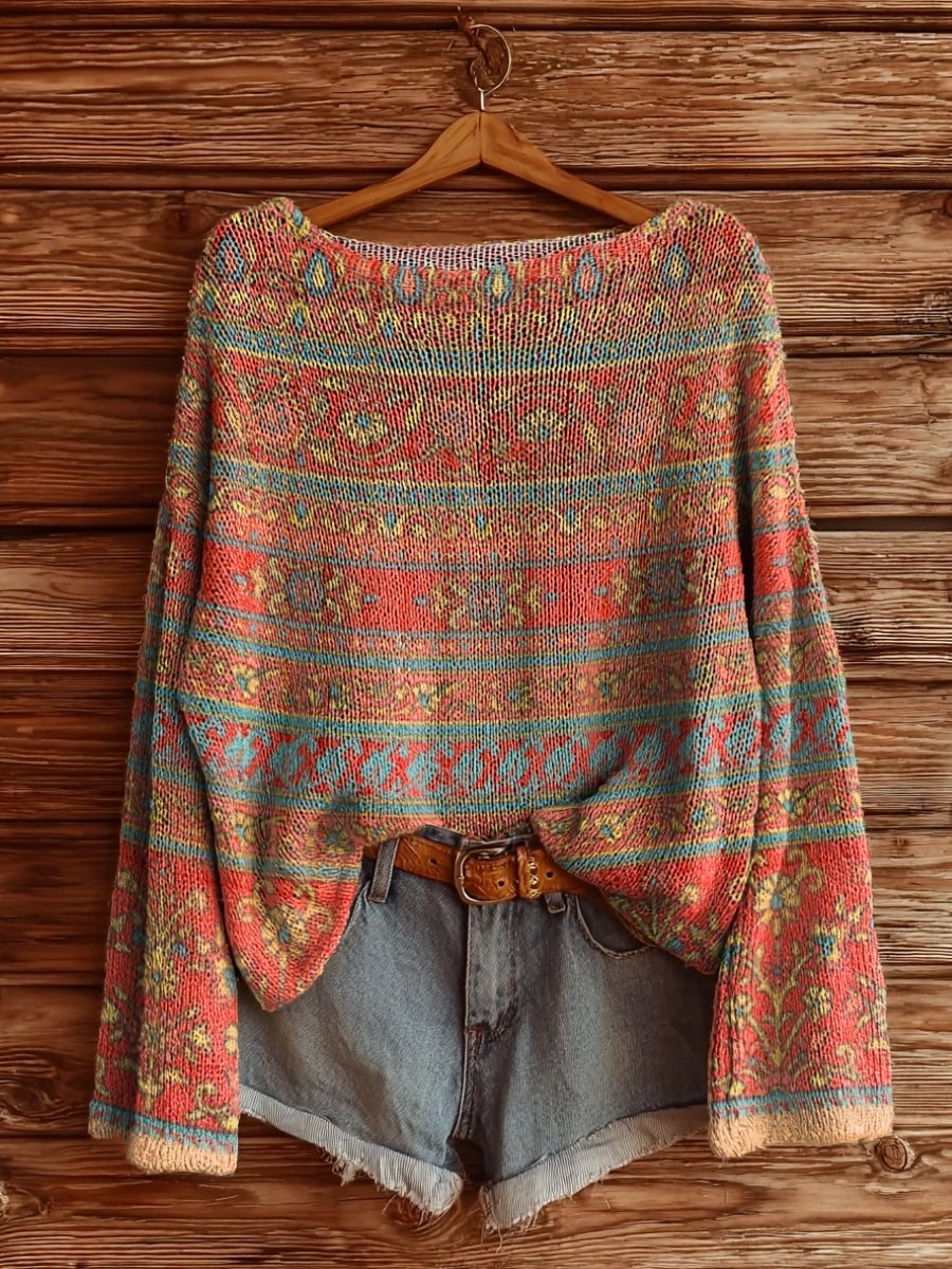 Tulipa™ | Vintage Ethnic Floral Collage Print Sweater