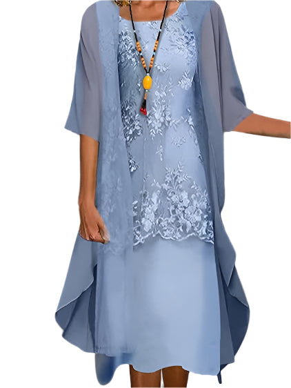 Women's Wedding Guest Dress with Flowing Sheer Sleeves Midi Dress