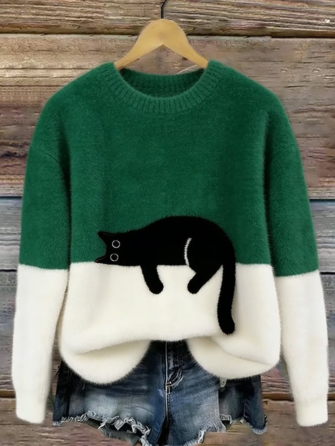 Abilara™ | Cat Print Oversized Sweater