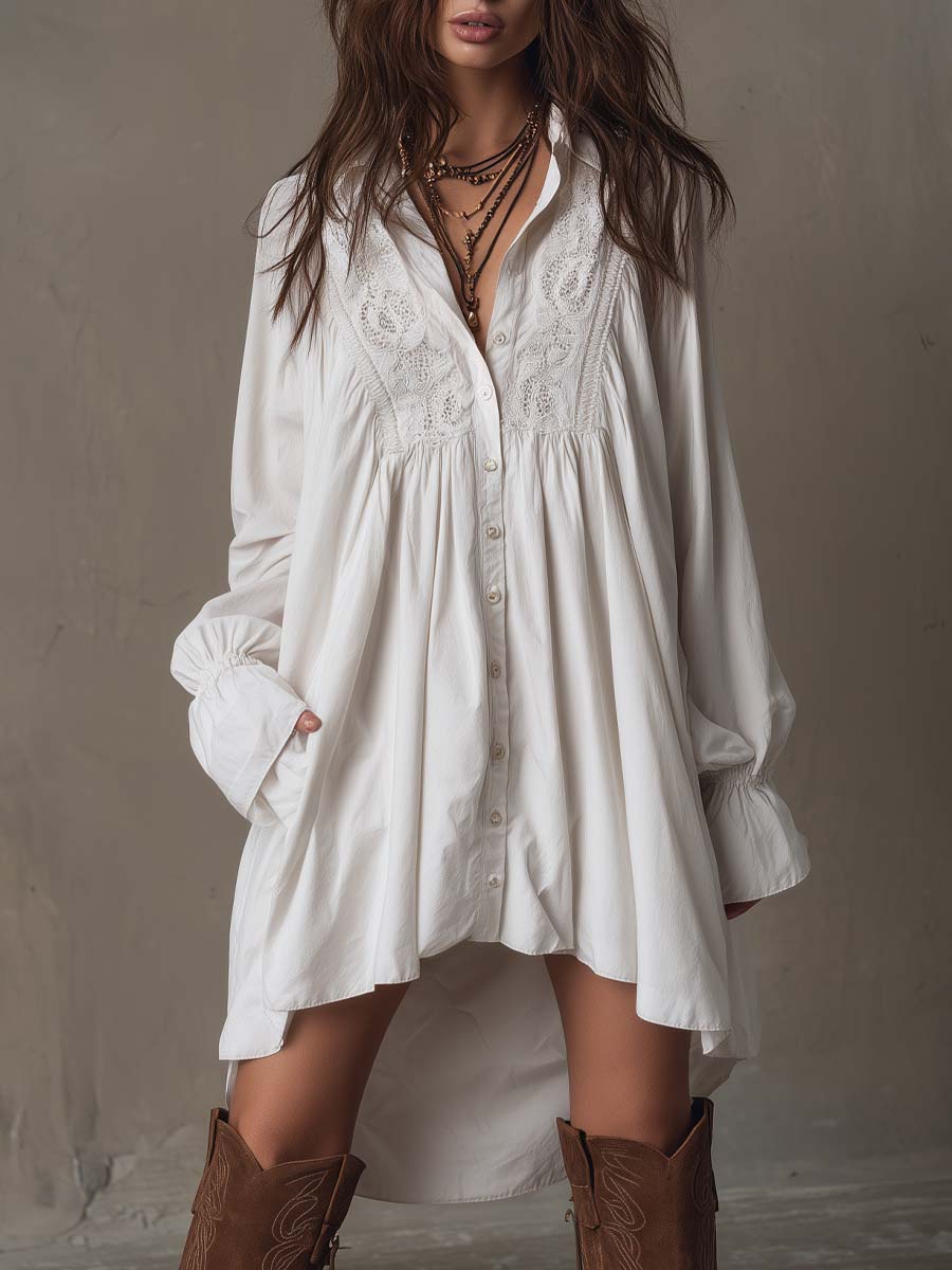 Jocelyn™ | Retro-Style Lace Irregular Hem Long-Sleeve Mini Dress