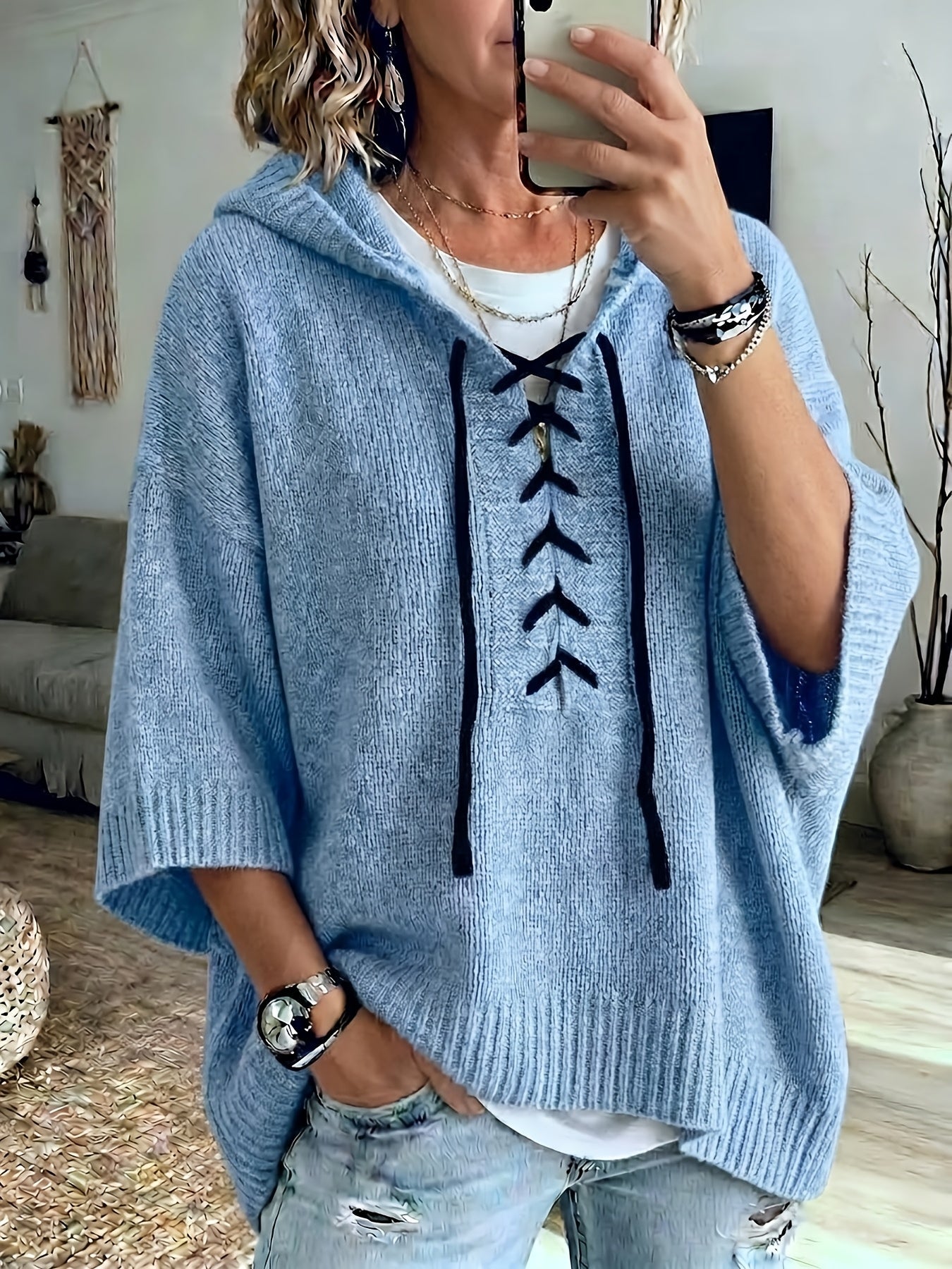 Bexley™ | Lace-Up Batwing Hooded Pullover