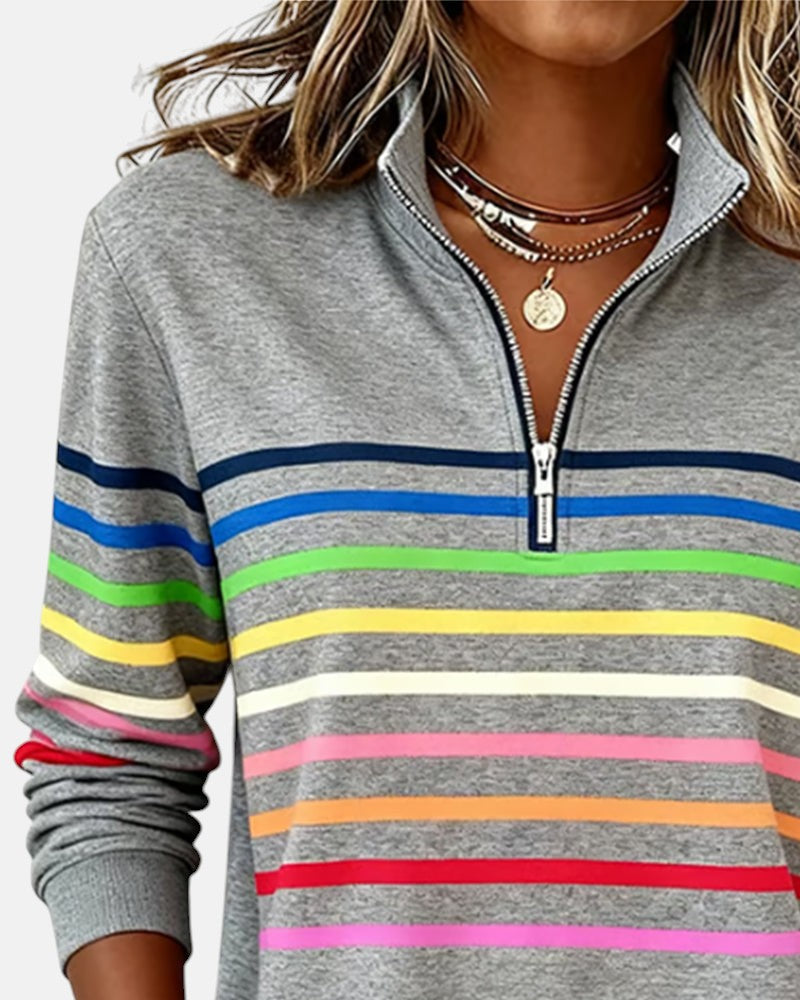 Vyclora™ | Rainbow Striped Half-Zip Sweatshirt