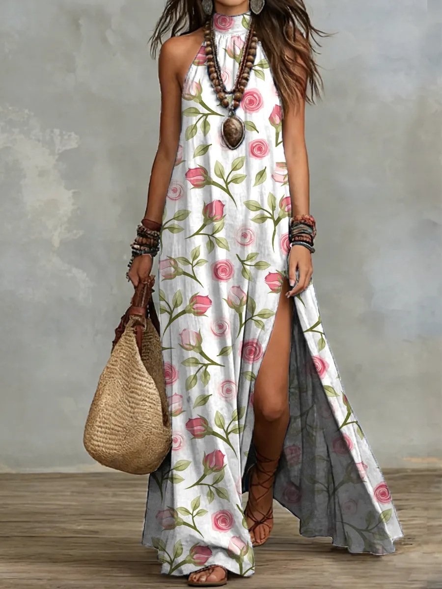 Esmée™ | Halter Neck Boho Side-Split Maxi Dress
