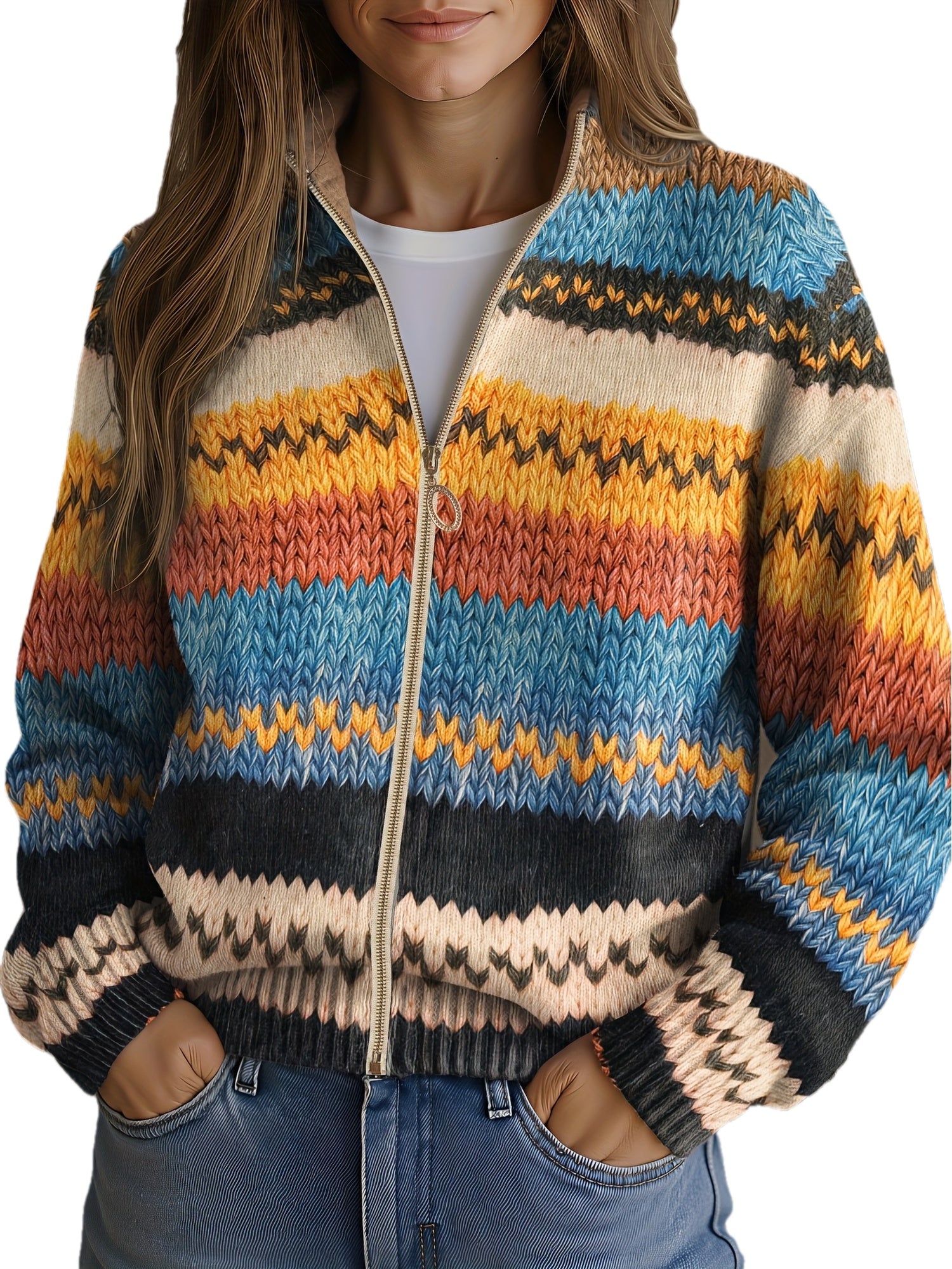Yseult™ | Multicolor Zigzag Striped Knit Cardigan