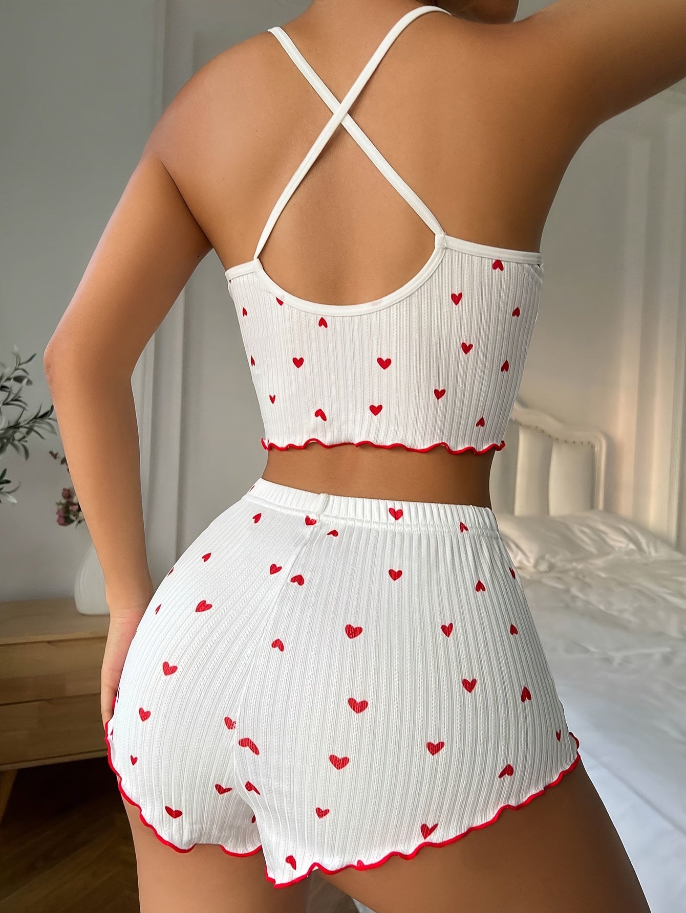 Florence™ | Heart Print Ruffle Trim Pajama Set