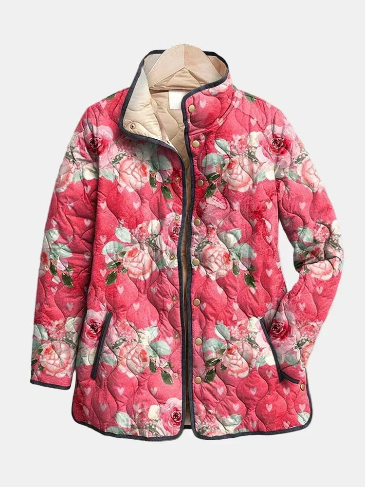 Rosamund™ | Charming Pink Floral Print Quilted Jacket