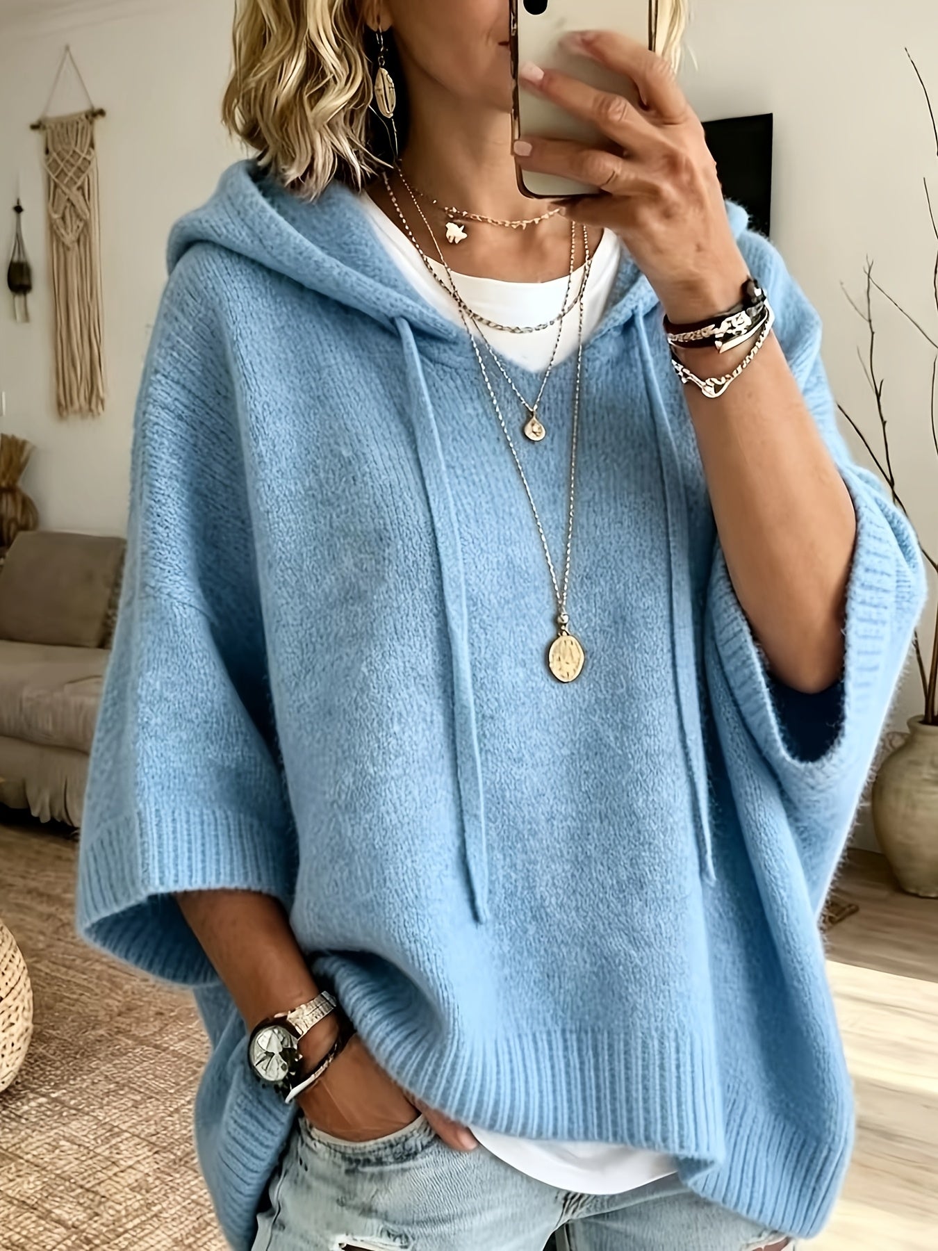 Vynora™ | Casual Drawstring Hooded Poncho Sweater