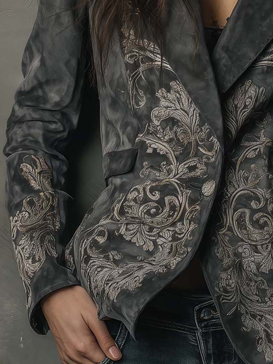 Paveline™ | Charcoal Taupe Embossed Floral Blazer
