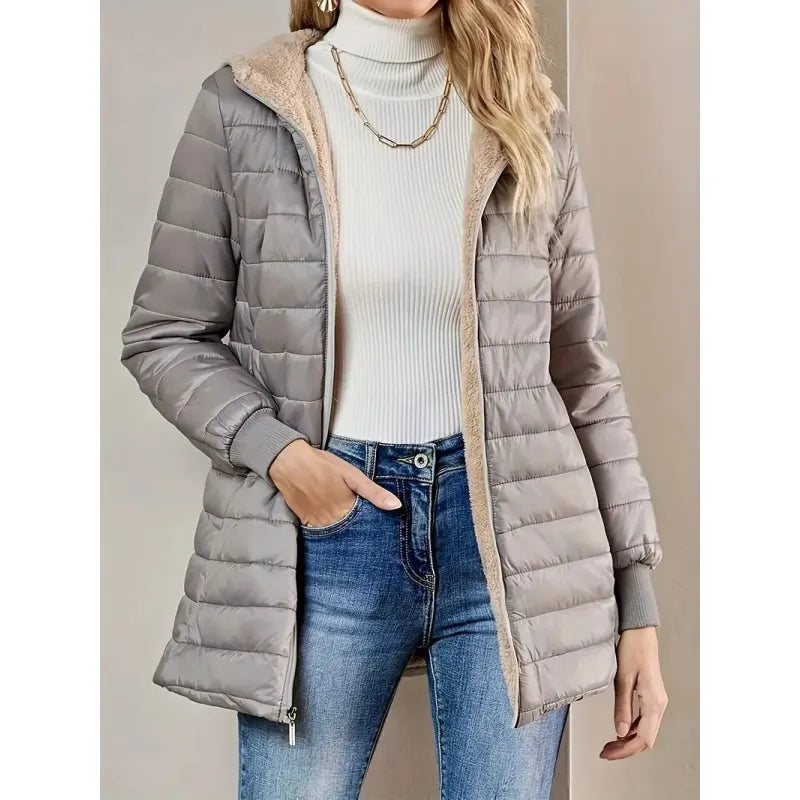 Women's Quilted Jacket with Hood and Zipper