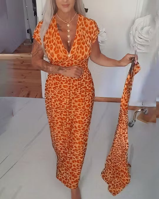 Esmé™ | Elegant Leopard Print V-Neck Dress