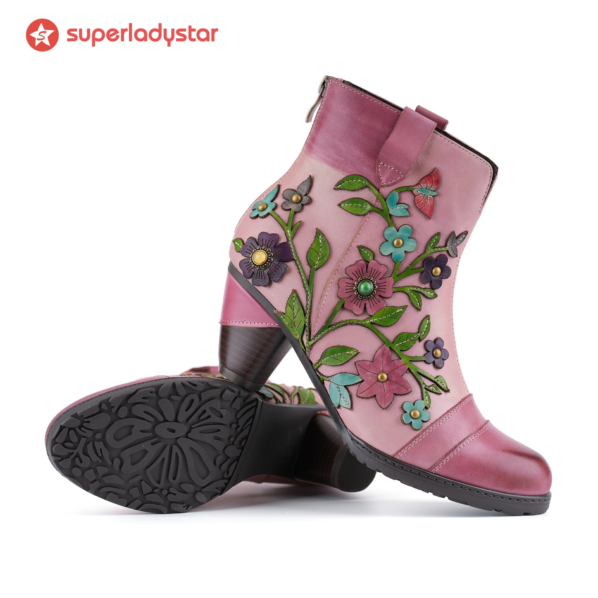 Rosevine™ | Floral Appliqué Ankle Boots