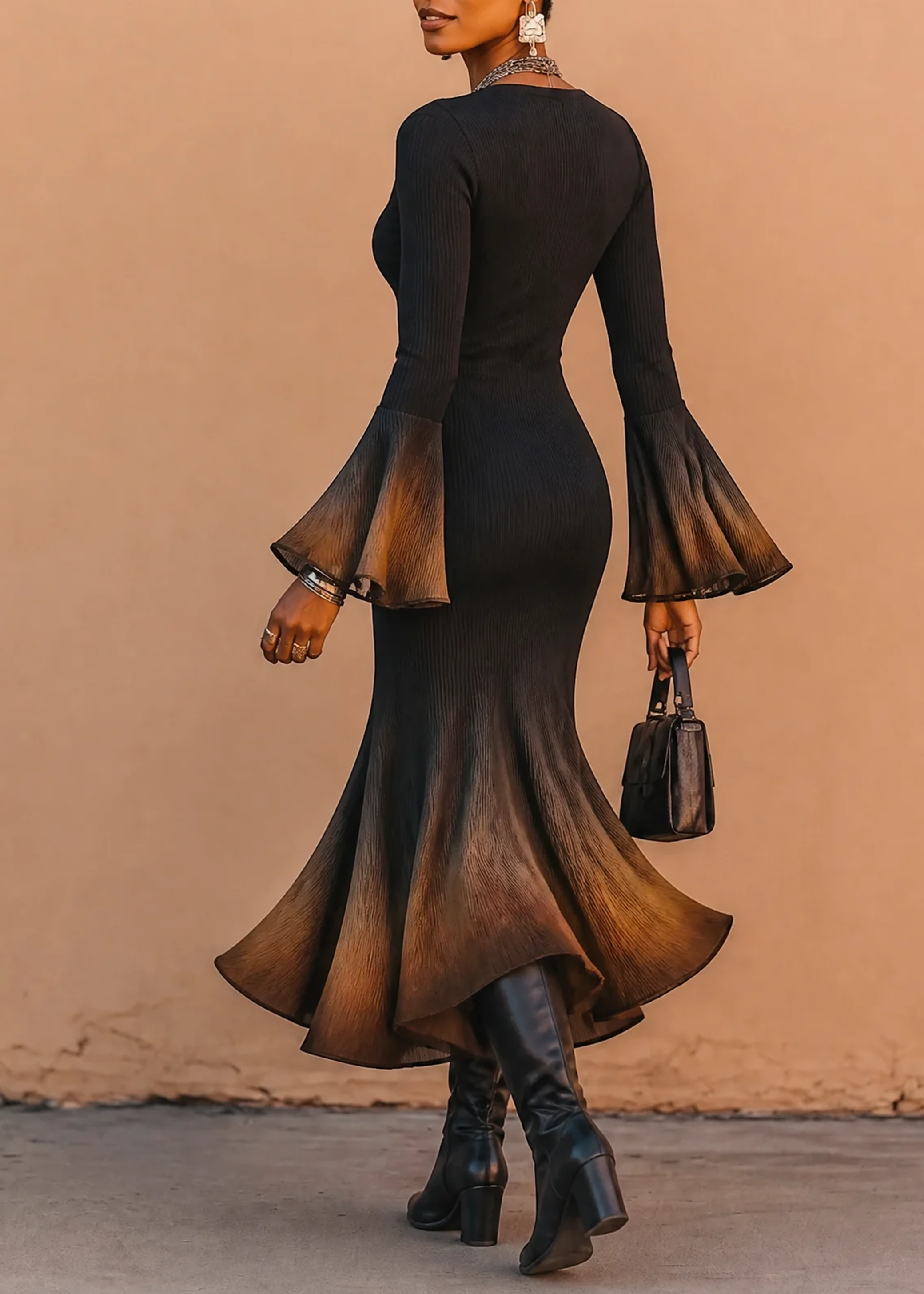 Palomelle™ | Square Neck Gradient Fitted Midi Mermaid Dress