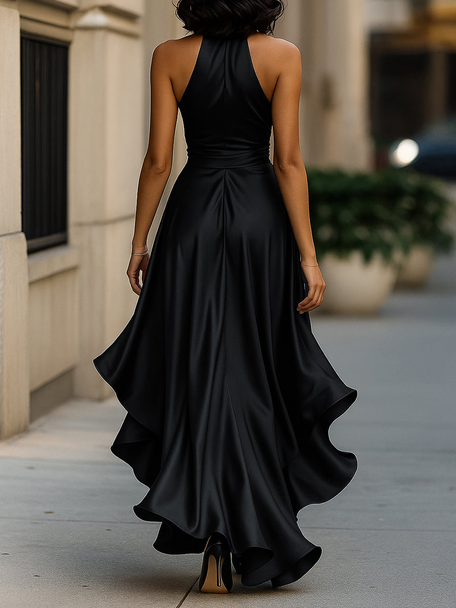 Belvara™ | Halter Neck Ruffle Evening Dress