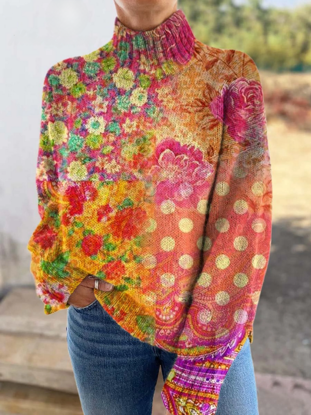 Jardine™ | Floral Polka Dot Turtleneck Sweater