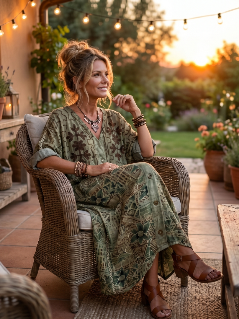 Eulara™ | Oversized Button-Front Midi Dress with Pockets