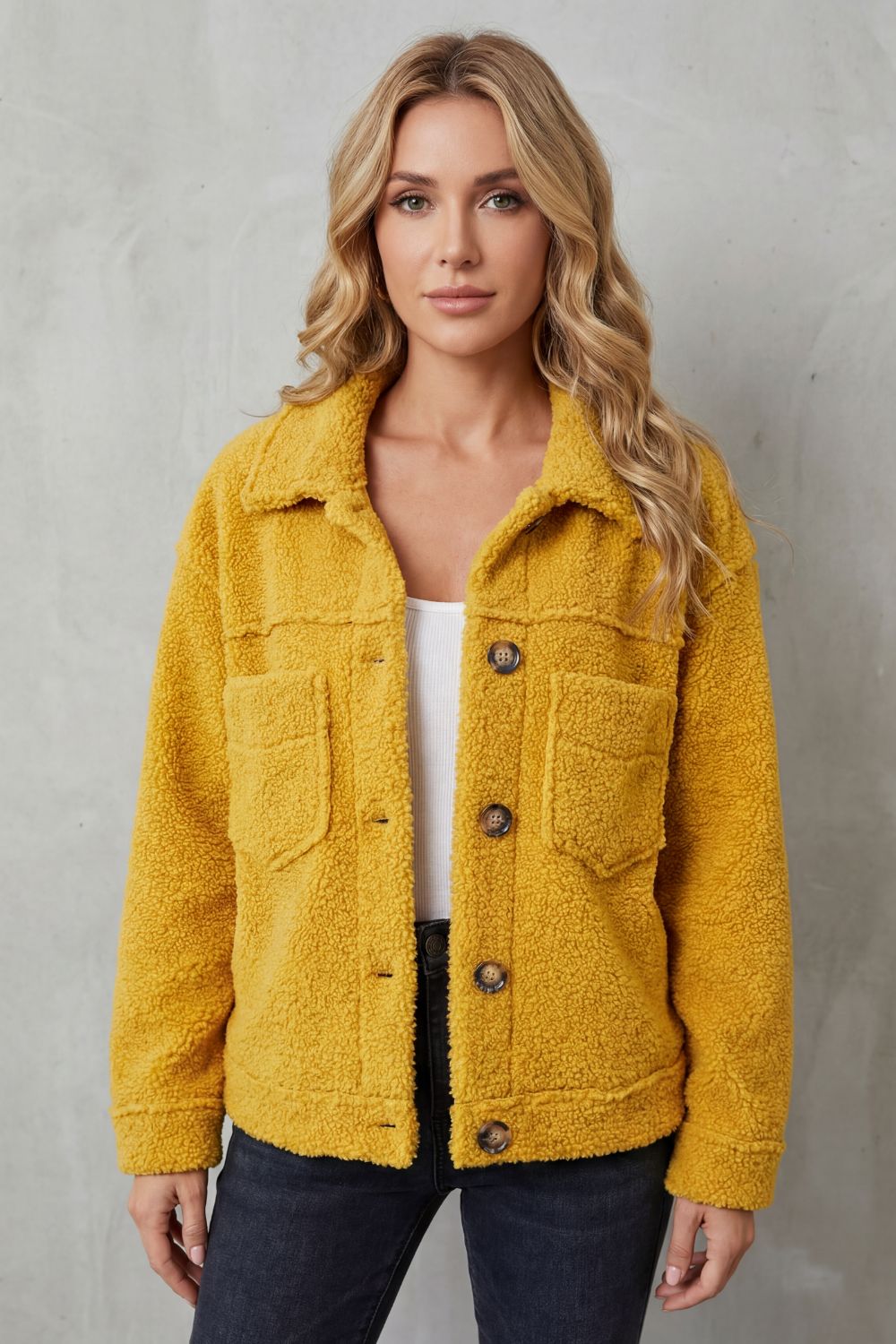 Women's Textured Fleece Style Button-up Jacket