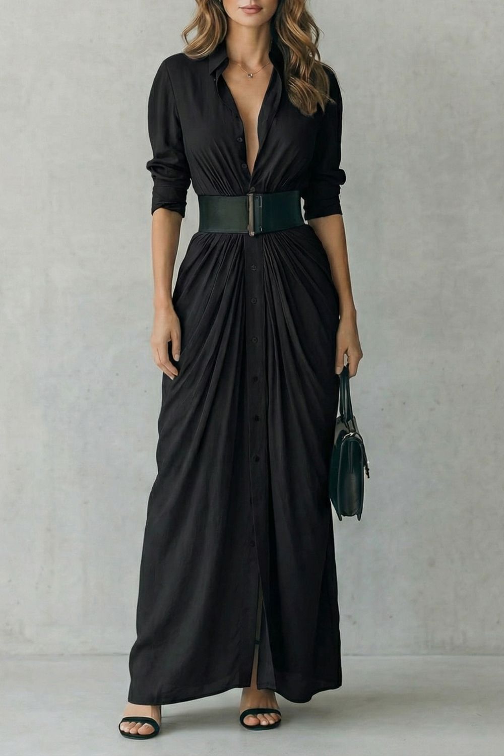 Nivara™ | Buttoned Draped Maxi Dress