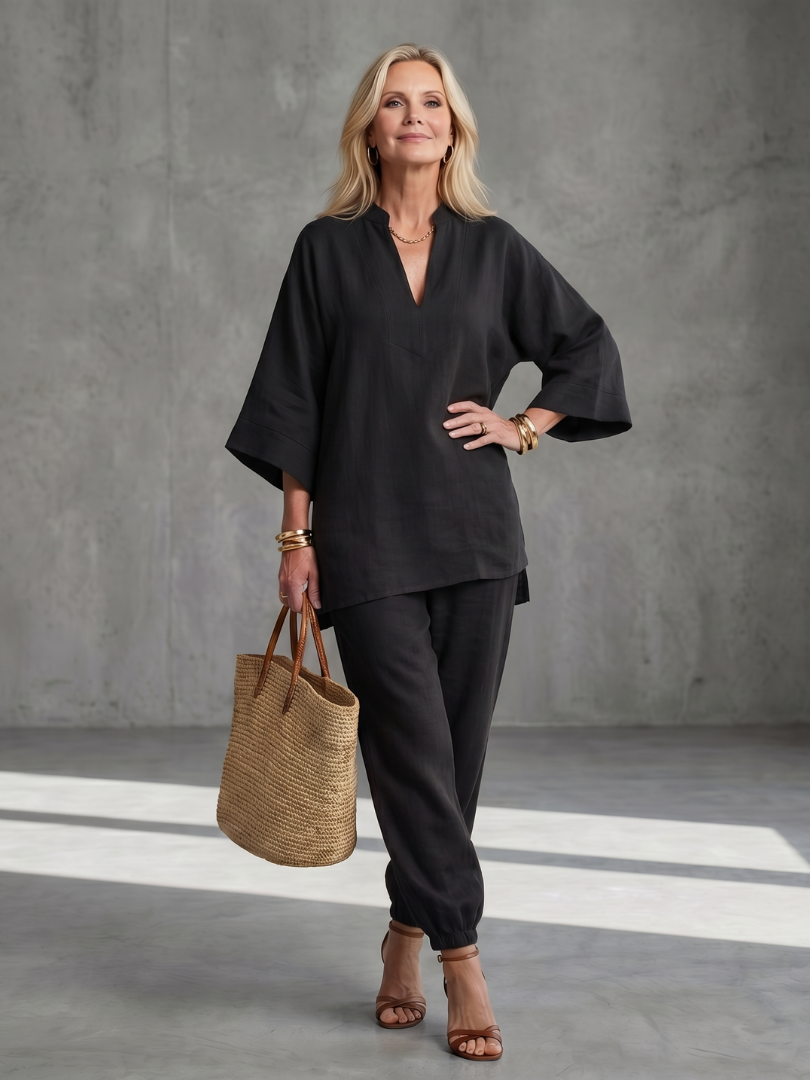Oriana™ | V Neck Tunic & Gathered Trouser Set