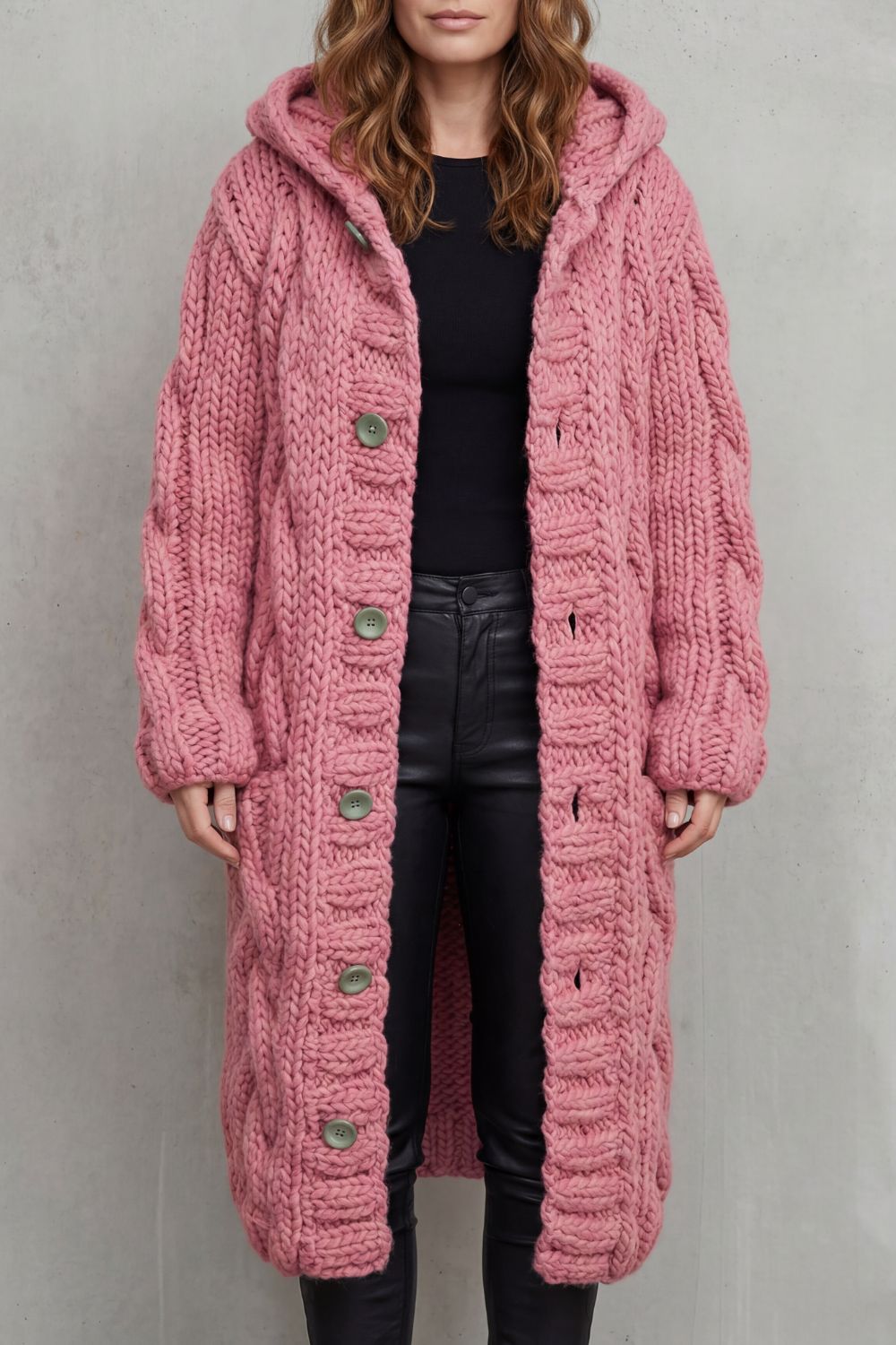 Women's Oversized Cable Knit Hooded Cardigan Coat