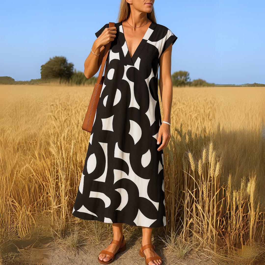 Marceline™ | Abstract Print V-Neck Maxi Dress