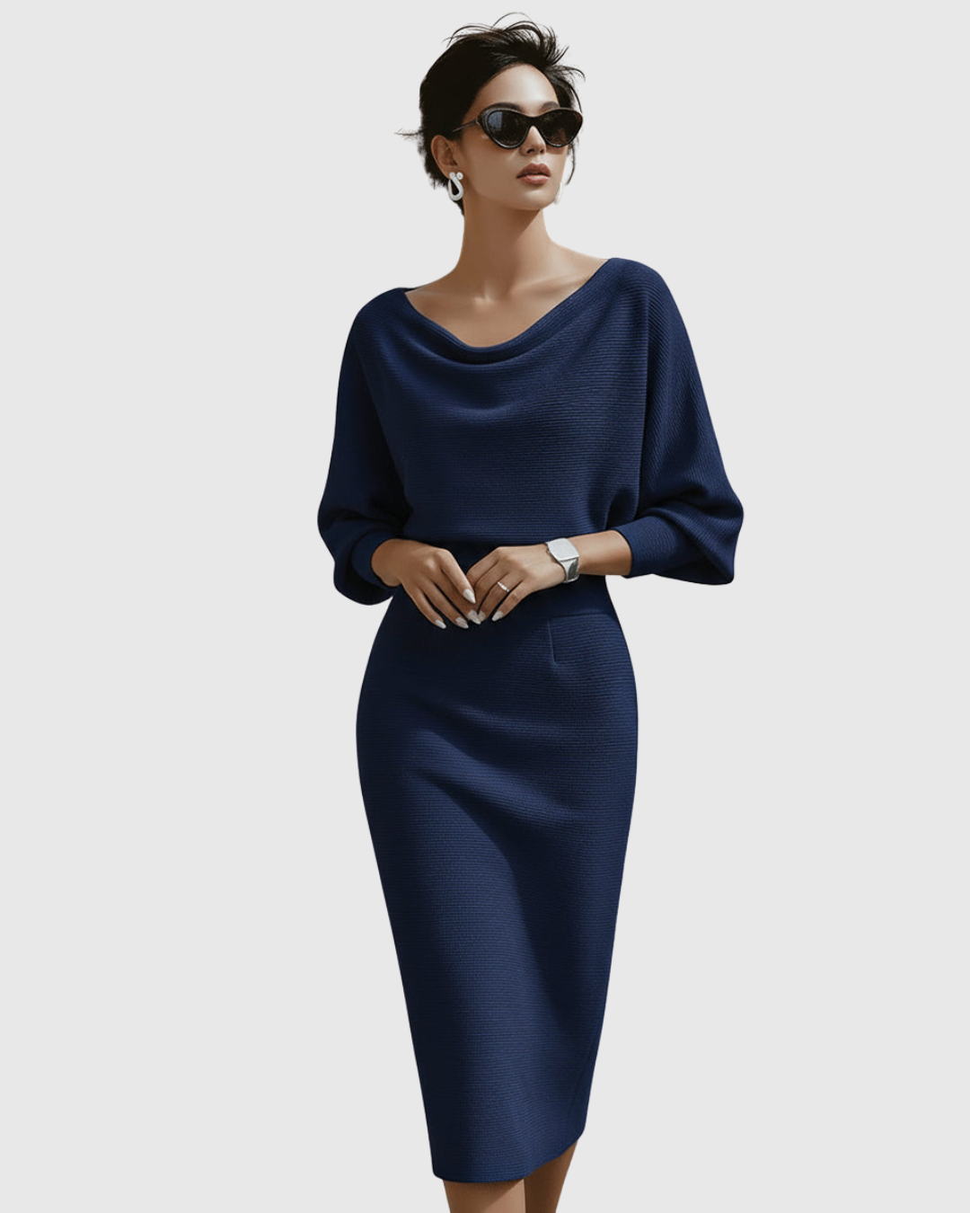 White Draped Batwing Midi Dress