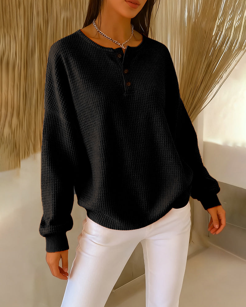 Arvella™ | Relaxed Long Sleeve Henley Sweatshirt
