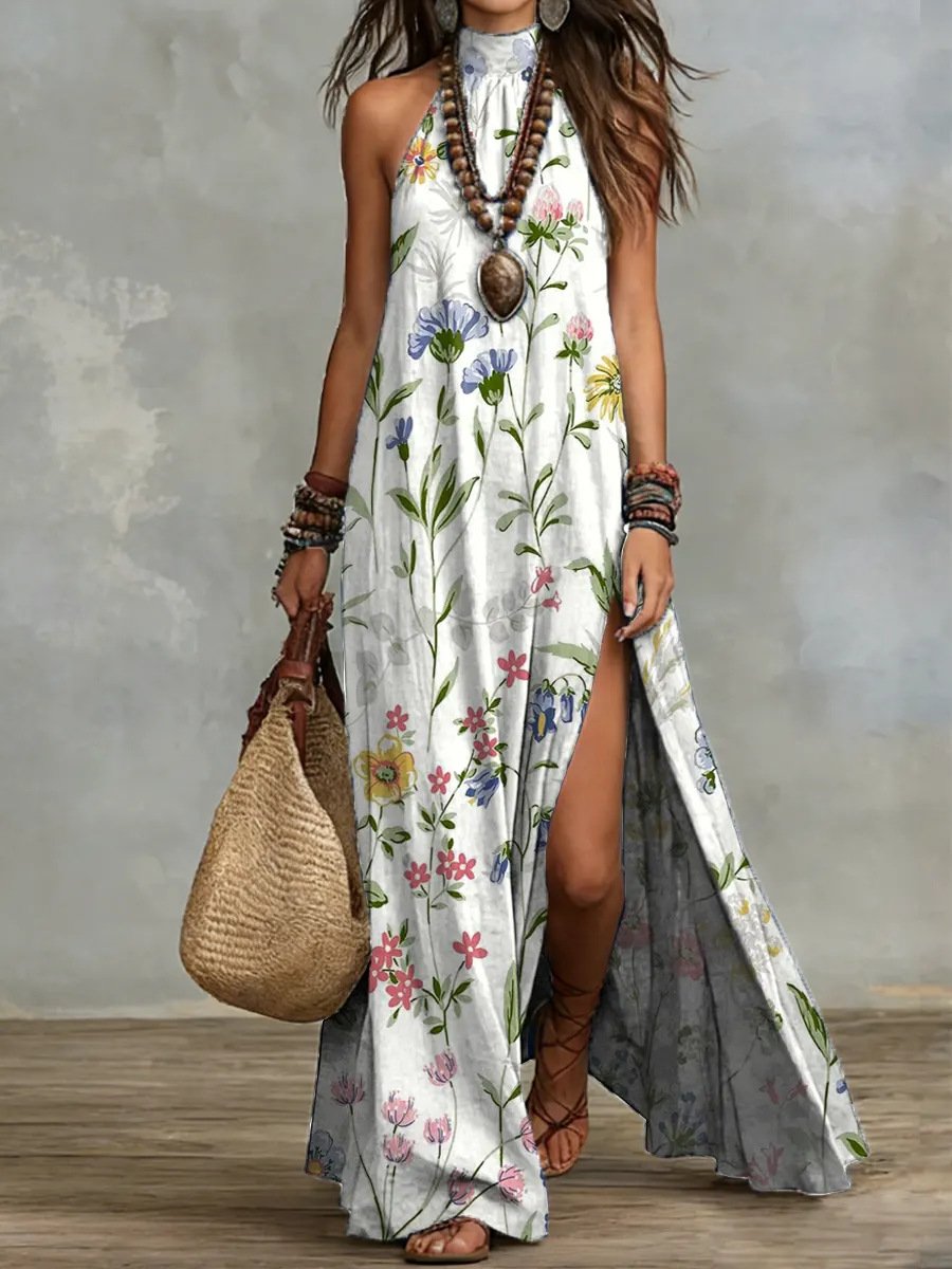Esmée™ | Halter Neck Boho Side-Split Maxi Dress