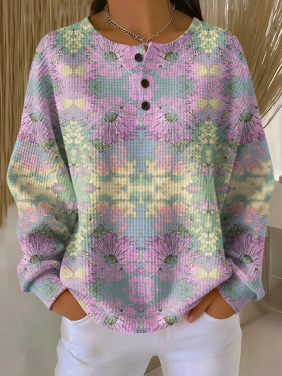 Giselle™ | Floral Print Henley Sweater
