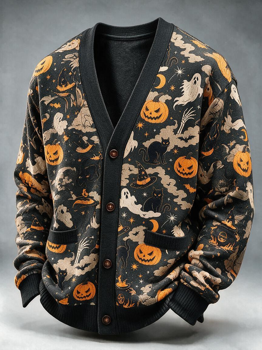 Women's Halloween Pumpkin Cat Coven Cardigan