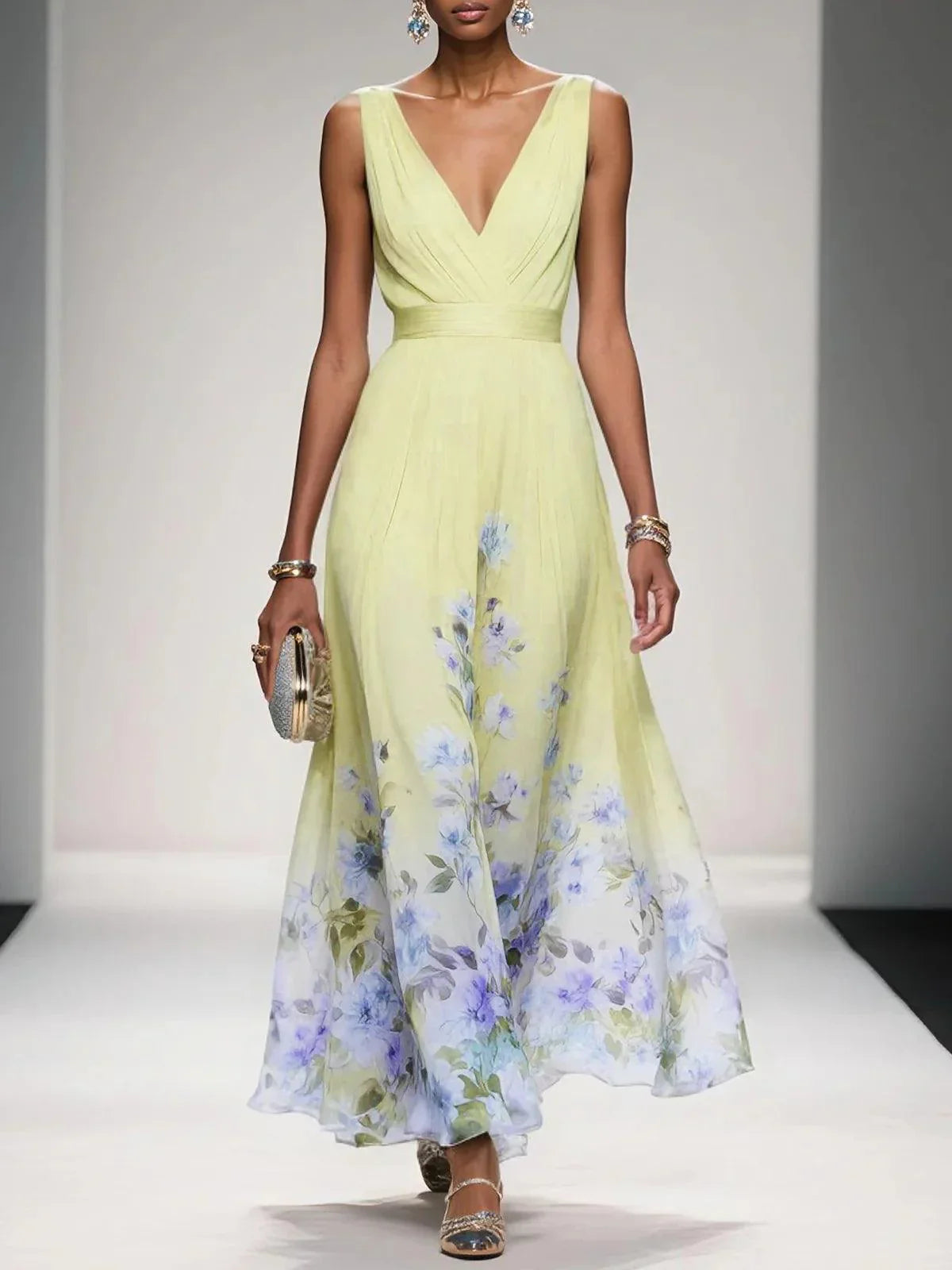Vivienne™ | Floral V-Neck Maxi Dress